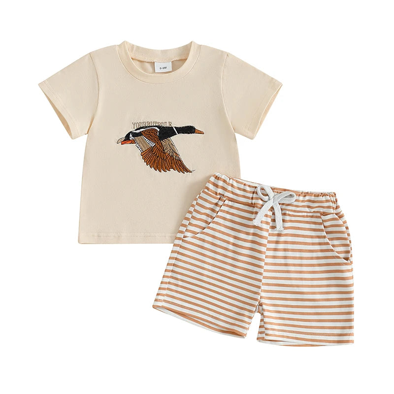 Adorable Infant Boy s Casual Wear Set with Cute Duck Print Tee and Striped Shorts for a Stylish Summer Look