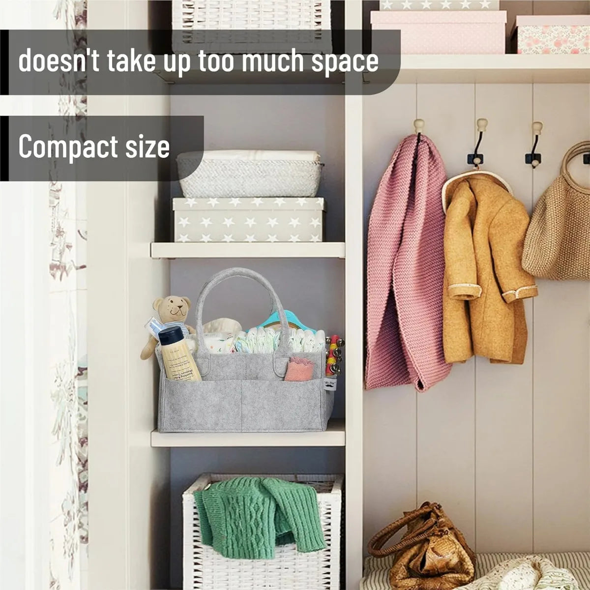 Portable Baby Diaper Caddy Organizer, Car Seat Storage for Nursery Changing Table