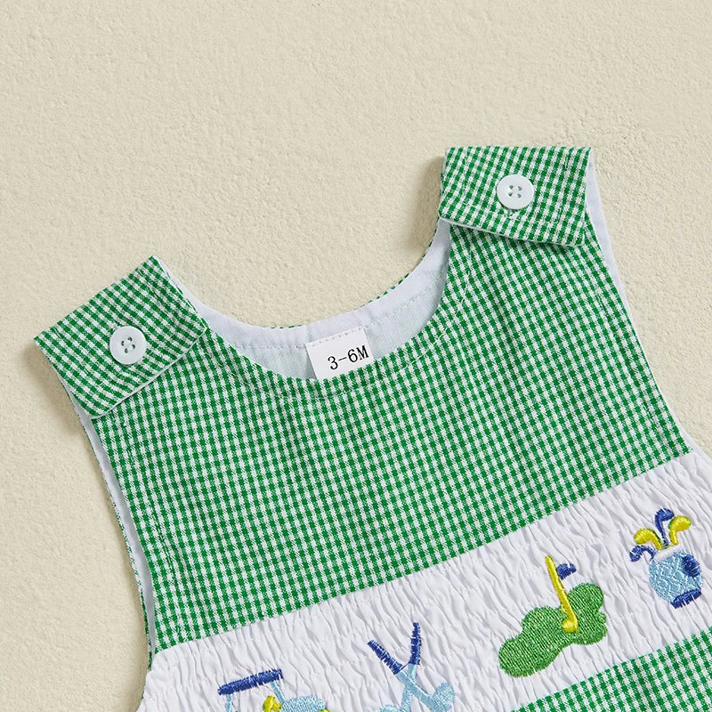 Infant Boy Summer Romper Sleeveless Round Neck Golf Embroidery Jumpsuit Toddler Playsuit Outfit for Newborns