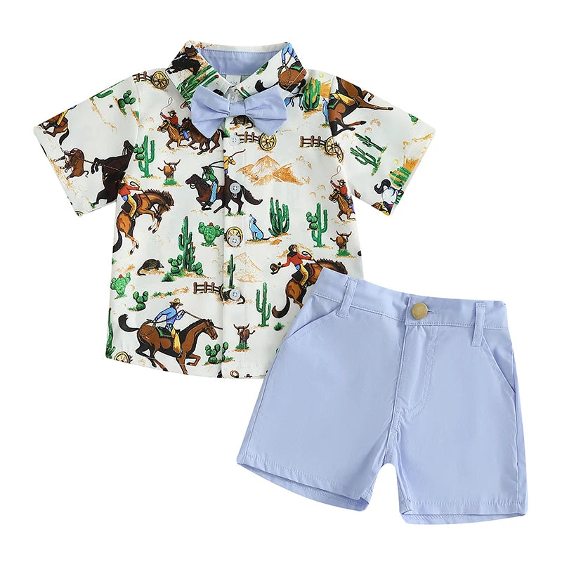 Adorable Baby Boy Cowboy Style Outfit with Plaid Shirt and Denim Shorts for Western Themed Events and Parties