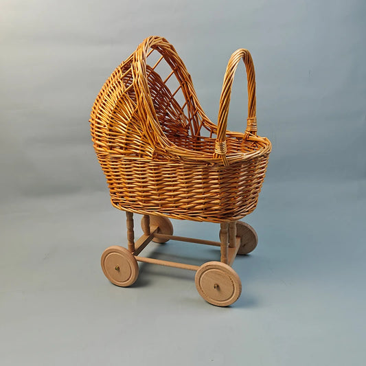 Retro Rattan Doll Stroller Toy Studio Baby Photo Props Doll Carriage Child Room Decoration Baby Doll Cart Pretend Play Toys