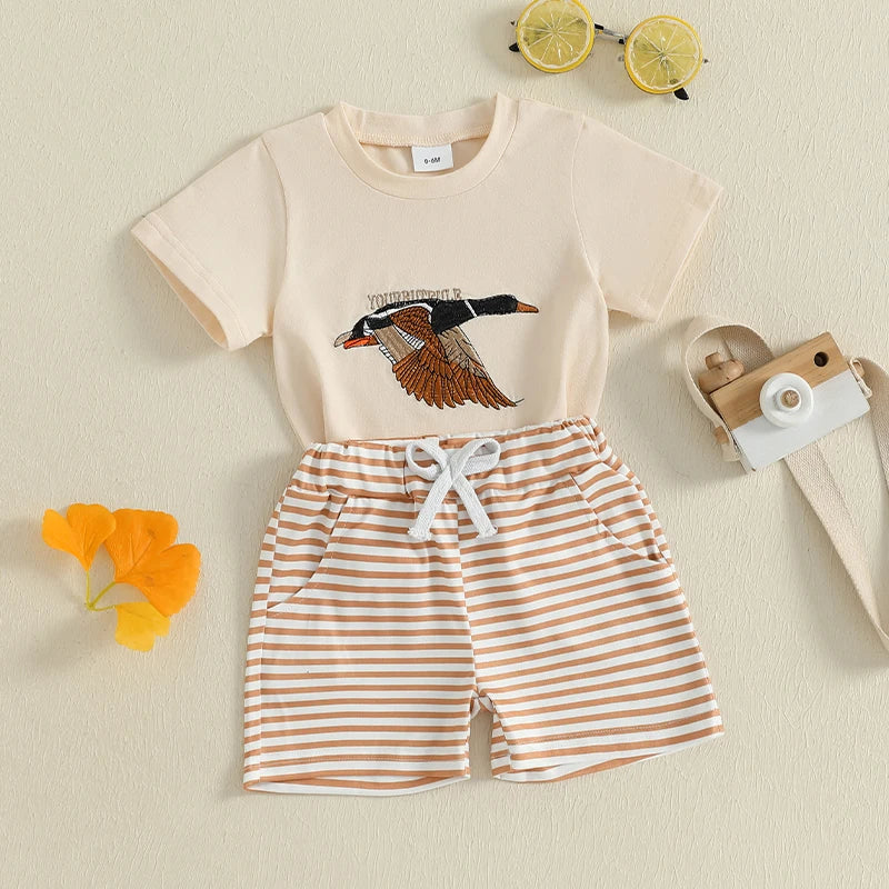 Adorable Infant Boy s Casual Wear Set with Cute Duck Print Tee and Striped Shorts for a Stylish Summer Look