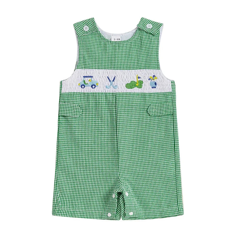 Infant Boy Summer Romper Sleeveless Round Neck Golf Embroidery Jumpsuit Toddler Playsuit Outfit for Newborns