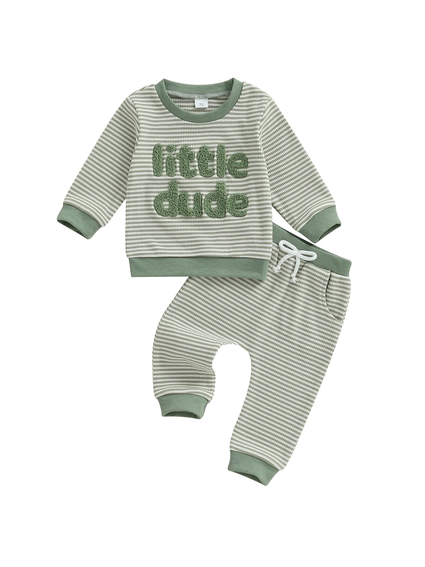 Adorable Infant Boys 2-Piece Set Stylish Striped Pullover with Embroidered Letters and Matching Pants for Autumn