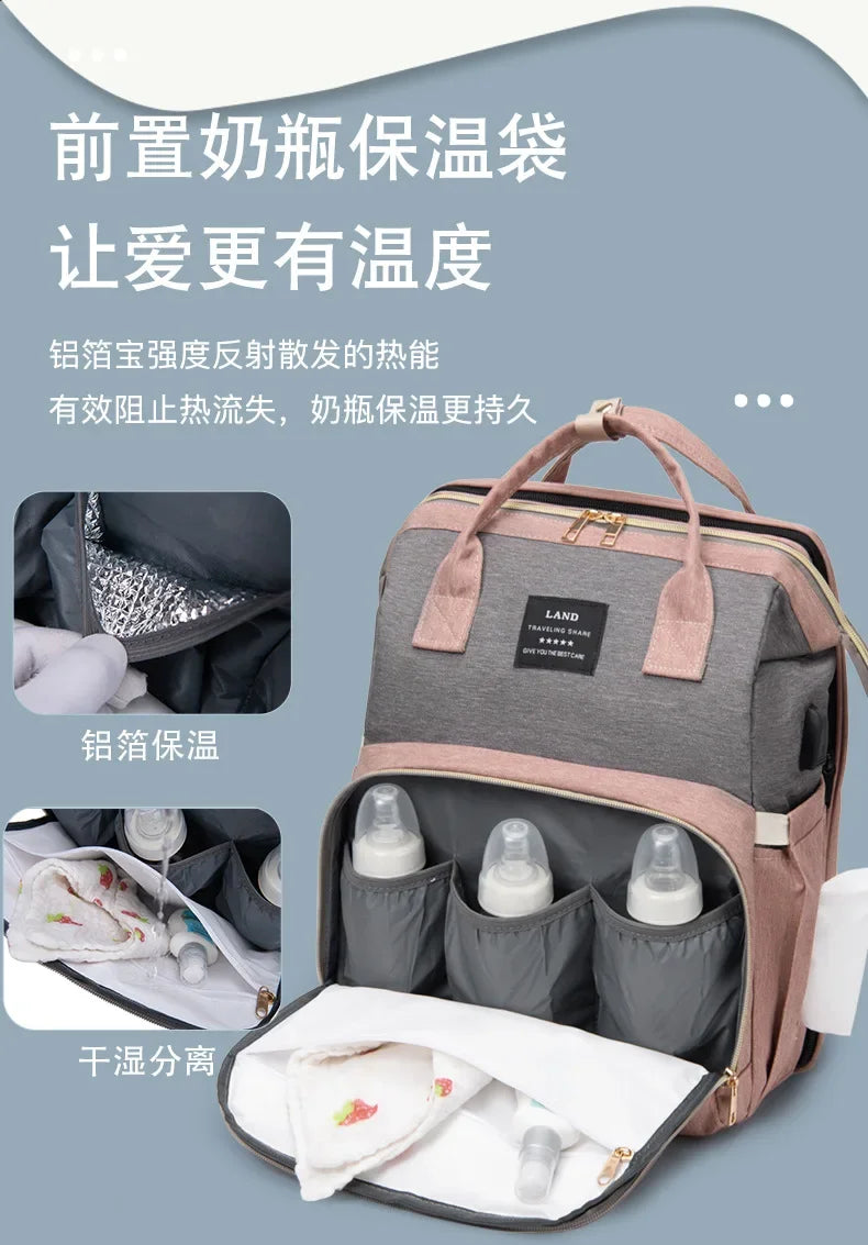Mommy Bag Lightweight Portable Folding Crib Bed Large-capacity Travel Maternity Bags Baby Backpack Female Mommy Outting Bag Gift
