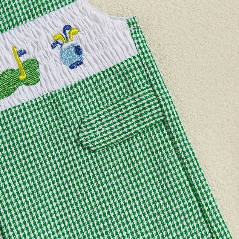 Infant Boy Summer Romper Sleeveless Round Neck Golf Embroidery Jumpsuit Toddler Playsuit Outfit for Newborns