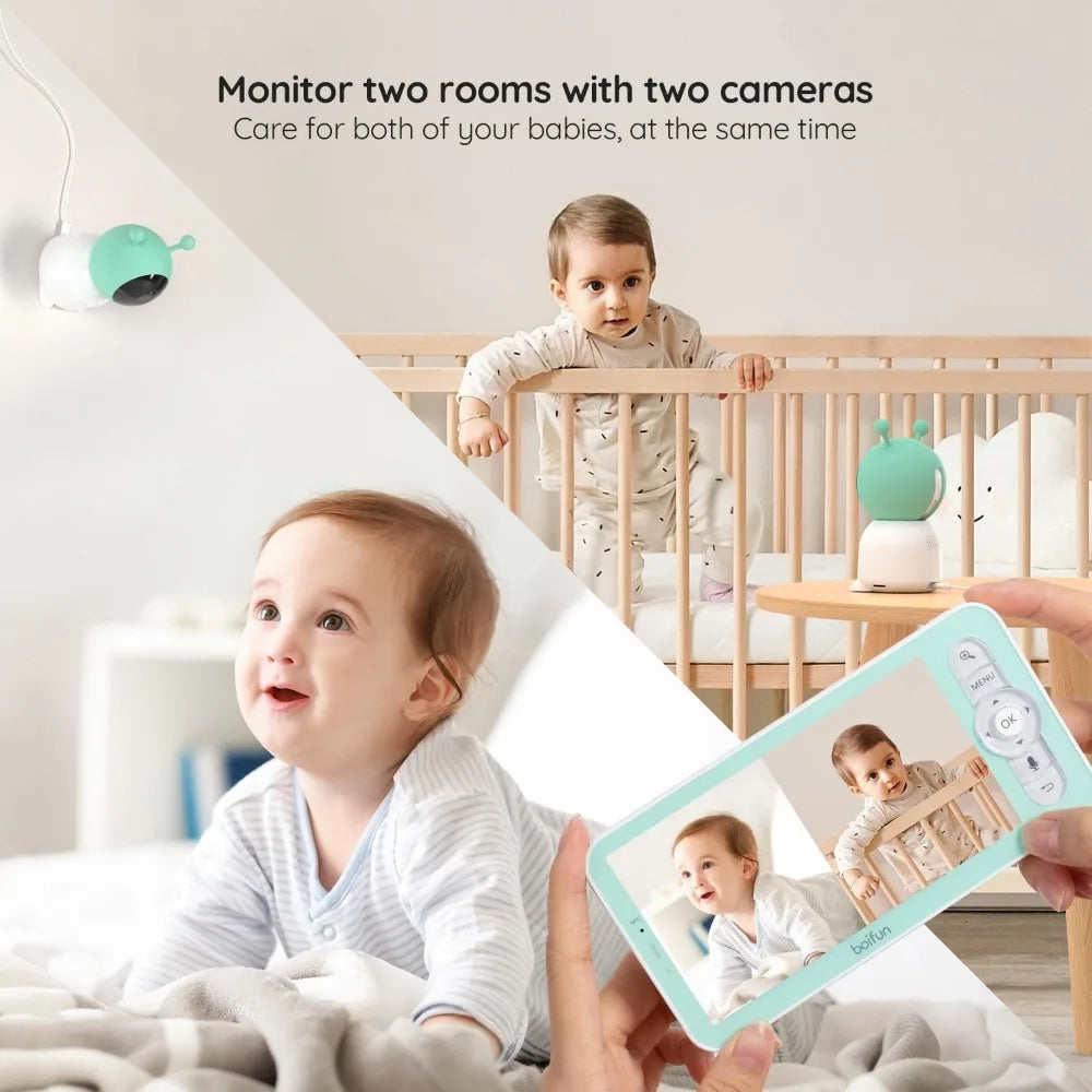 2K Split-Screen 5 Inch Wi-Fi Baby Monitor With 2 Cameras, Colorful Night Light, AI Motion & Sound & Humidity & Temp Detection,