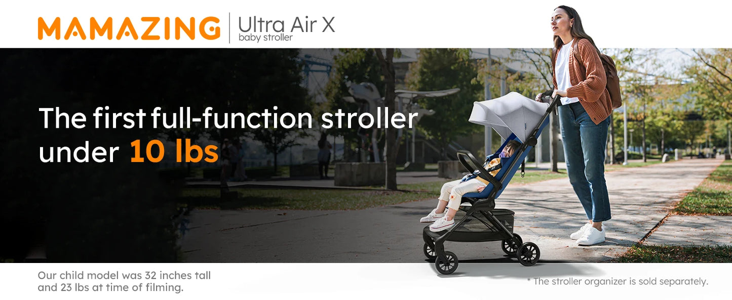 Ultra Air X Portable Baby Stroller 9.9lbs Carbon Fiber Frame with Safety Belt & Storage (BLUE)