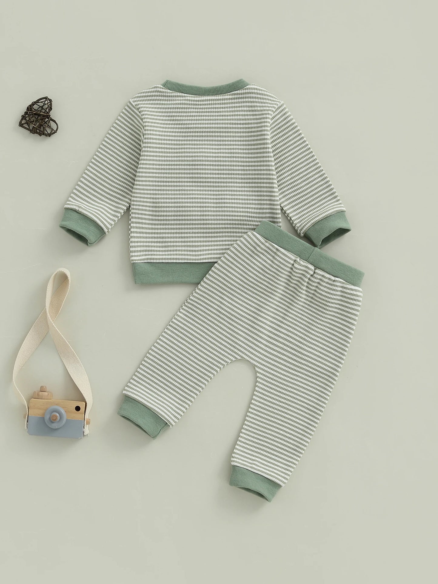 Adorable Infant Boys 2-Piece Set Stylish Striped Pullover with Embroidered Letters and Matching Pants for Autumn