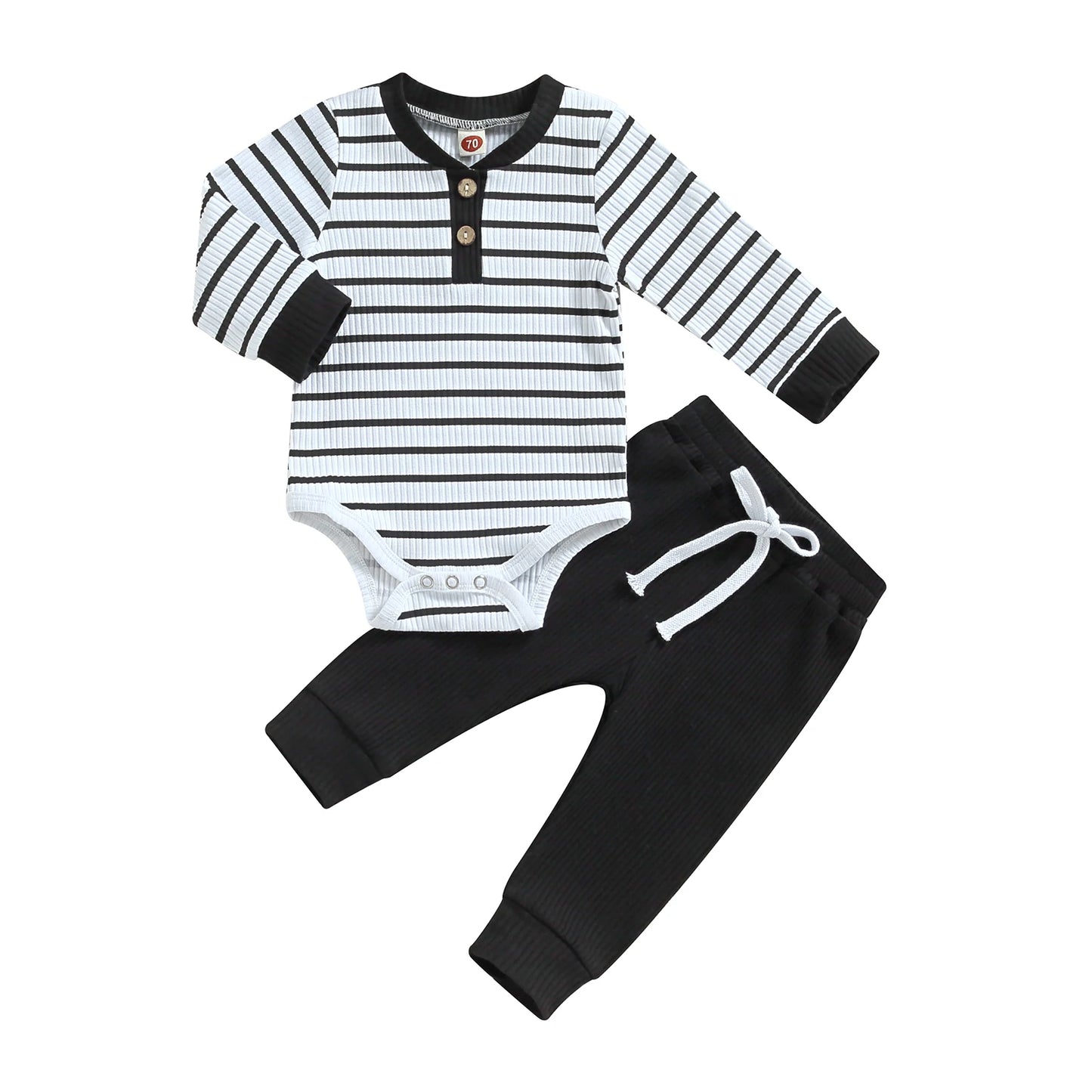 Autumn Infant Baby Boy Fall Outfits Long Sleeve Striped Print Romper + Pants Set Warm Clothes