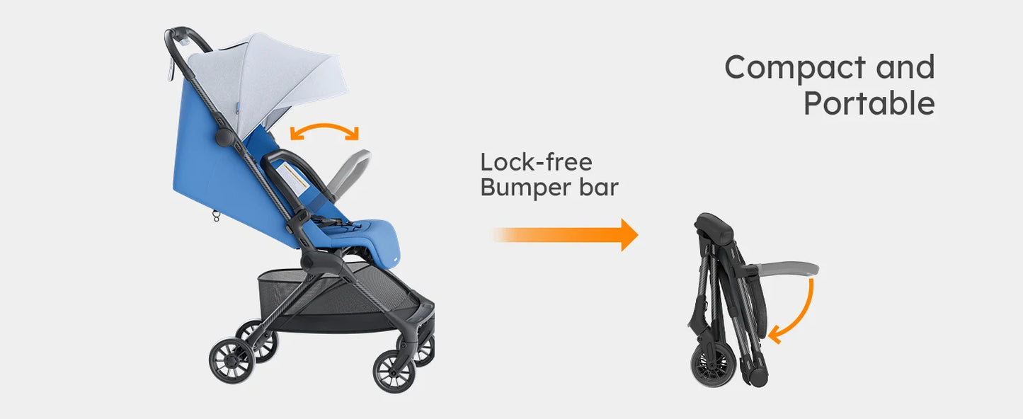 Ultra Air X Portable Baby Stroller 9.9lbs Carbon Fiber Frame with Safety Belt & Storage (BLUE)