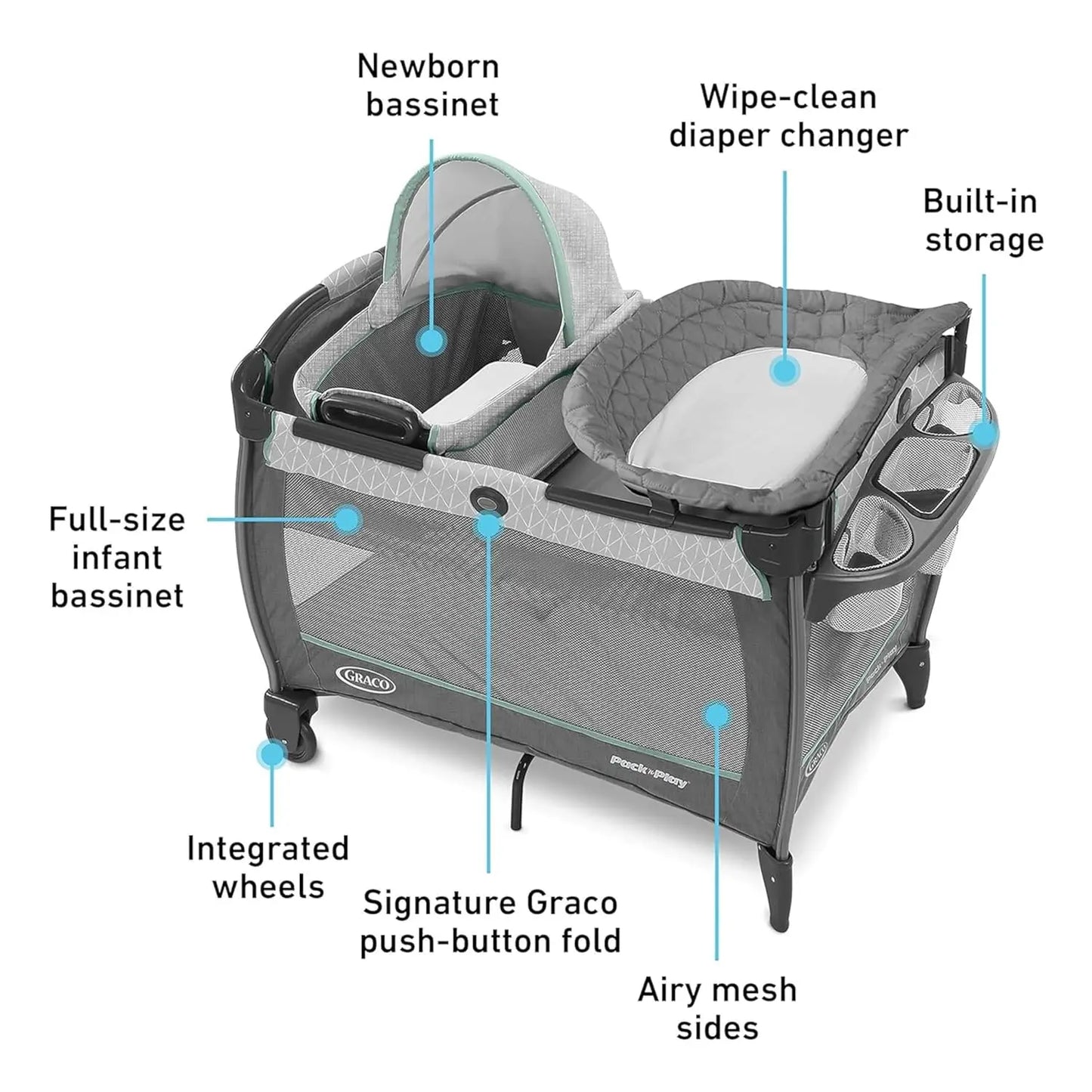 Pack 'n Play Close2Baby Playard - Derby, Bassinet & Diaper Changer