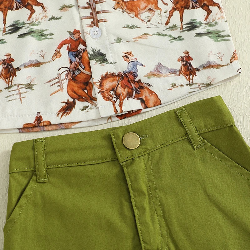 Adorable Baby Boy Cowboy Style Outfit with Plaid Shirt and Denim Shorts for Western Themed Events and Parties