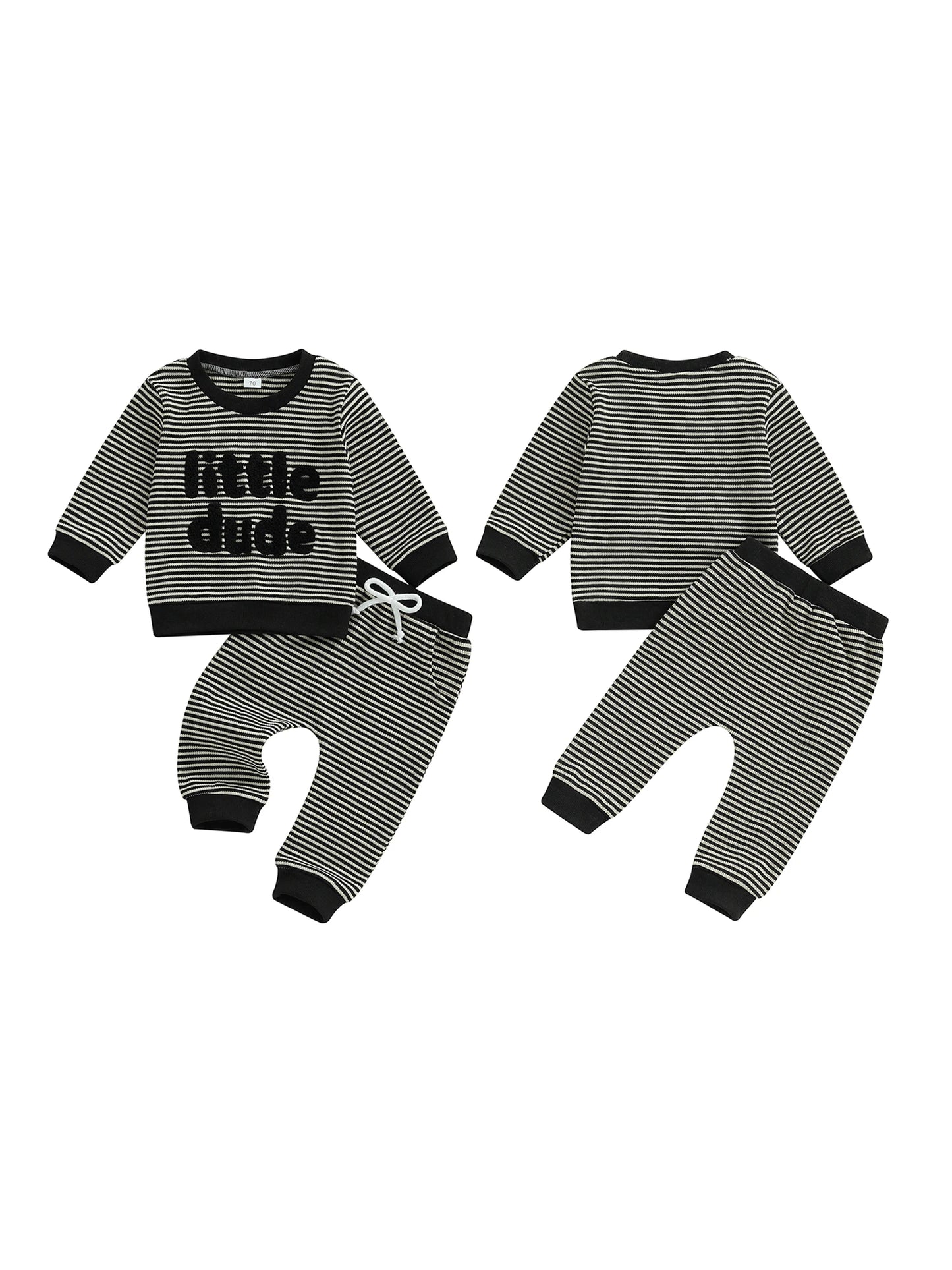 Adorable Infant Boys 2-Piece Set Stylish Striped Pullover with Embroidered Letters and Matching Pants for Autumn