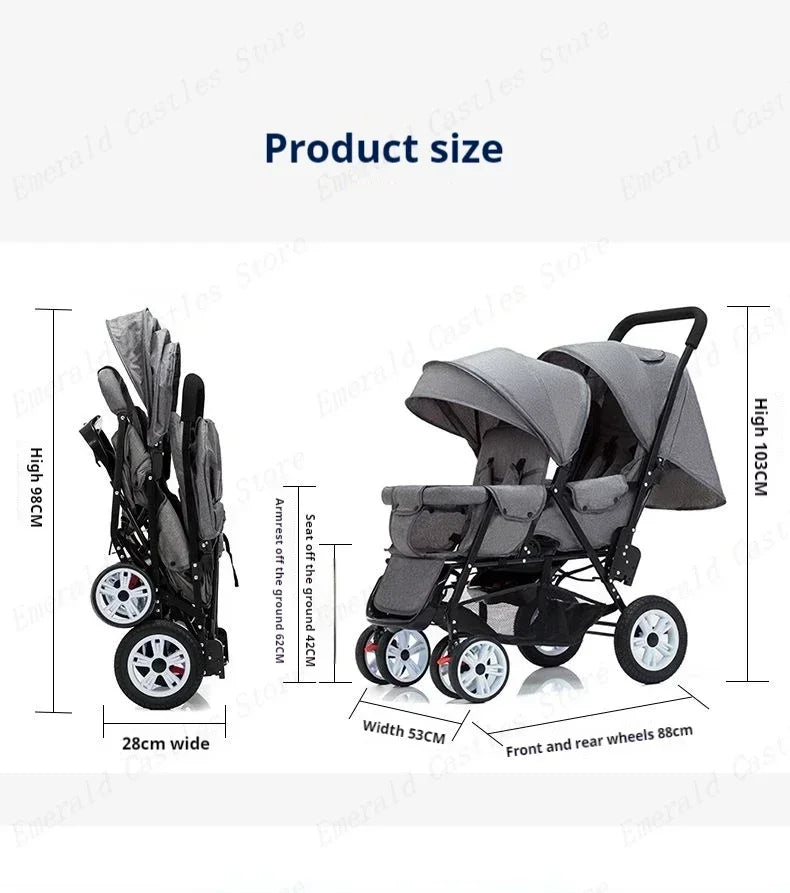 Twin strollers kids two seats strollers foldable carriage Double baby stroller Front and rear seats