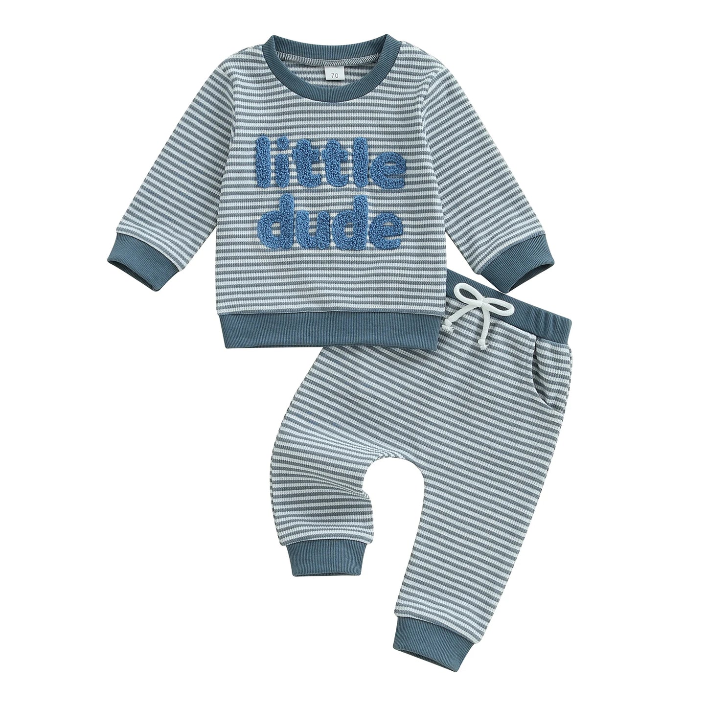 Adorable Infant Boys 2-Piece Set Stylish Striped Pullover with Embroidered Letters and Matching Pants for Autumn