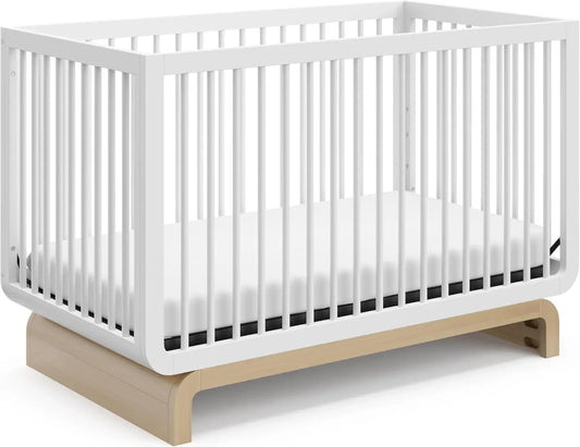 NEW  Santorini Deluxe 5-in-1 Convertible Crib with Bonus Toddler Guardrail (White with Driftwood) ,Fast delivery