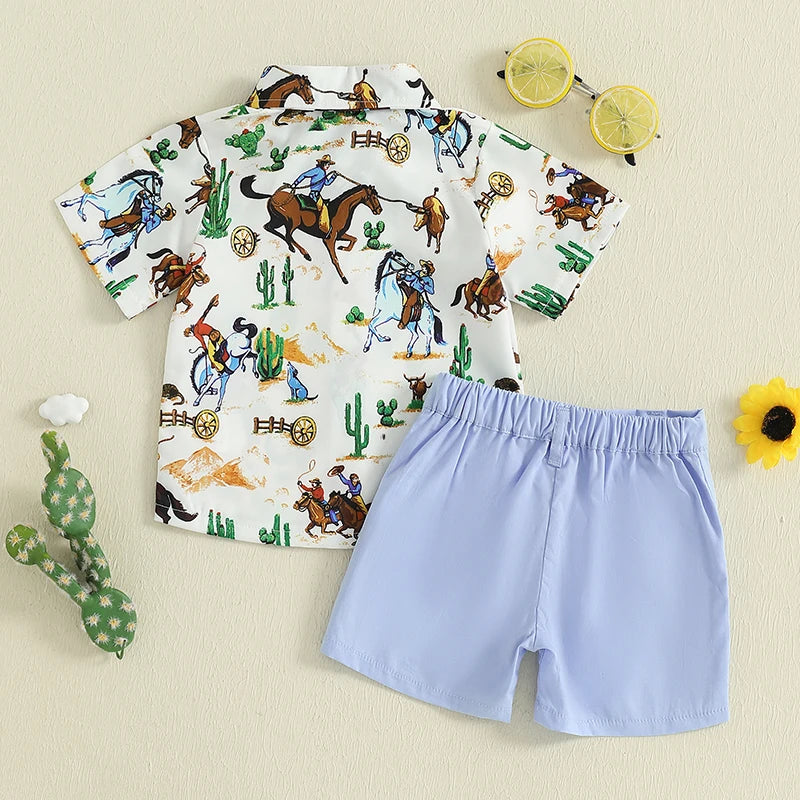 Adorable Baby Boy Cowboy Style Outfit with Plaid Shirt and Denim Shorts for Western Themed Events and Parties
