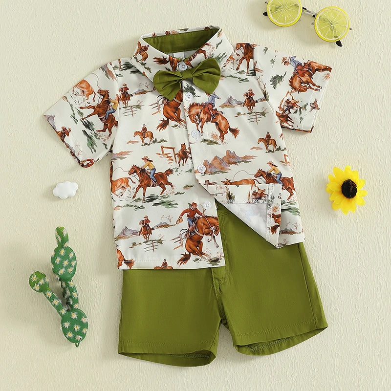 Adorable Baby Boy Cowboy Style Outfit with Plaid Shirt and Denim Shorts for Western Themed Events and Parties