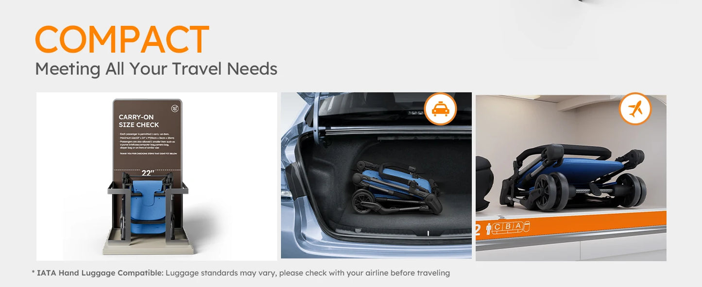 Ultra Air X Portable Baby Stroller 9.9lbs Carbon Fiber Frame with Safety Belt & Storage (BLUE)