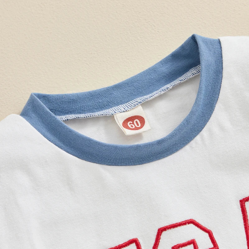 Baby 4th of July Romper Short Sleeve Round Neck Letter Flag Embroidery Bodysuit Infant Playsuit