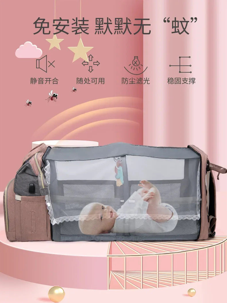 Mommy Bag Lightweight Portable Folding Crib Bed Large-capacity Travel Maternity Bags Baby Backpack Female Mommy Outting Bag Gift