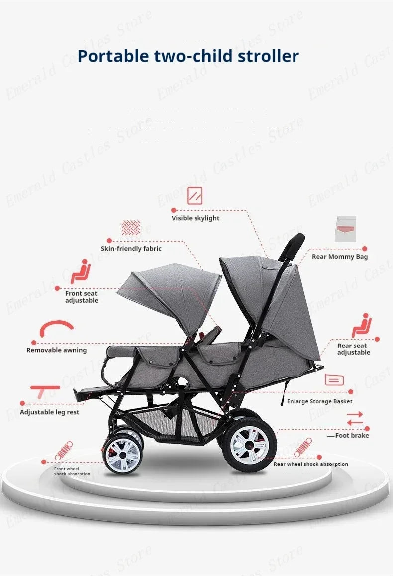 Twin strollers kids two seats strollers foldable carriage Double baby stroller Front and rear seats