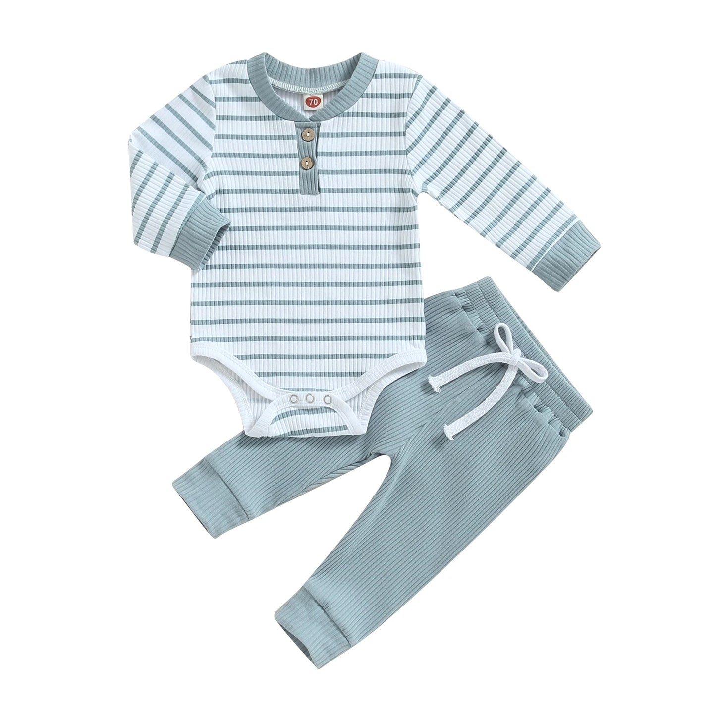 Autumn Infant Baby Boy Fall Outfits Long Sleeve Striped Print Romper + Pants Set Warm Clothes