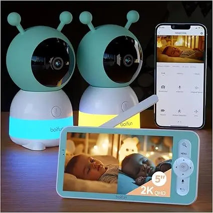 2K Split-Screen 5 Inch Wi-Fi Baby Monitor With 2 Cameras, Colorful Night Light, AI Motion & Sound & Humidity & Temp Detection,