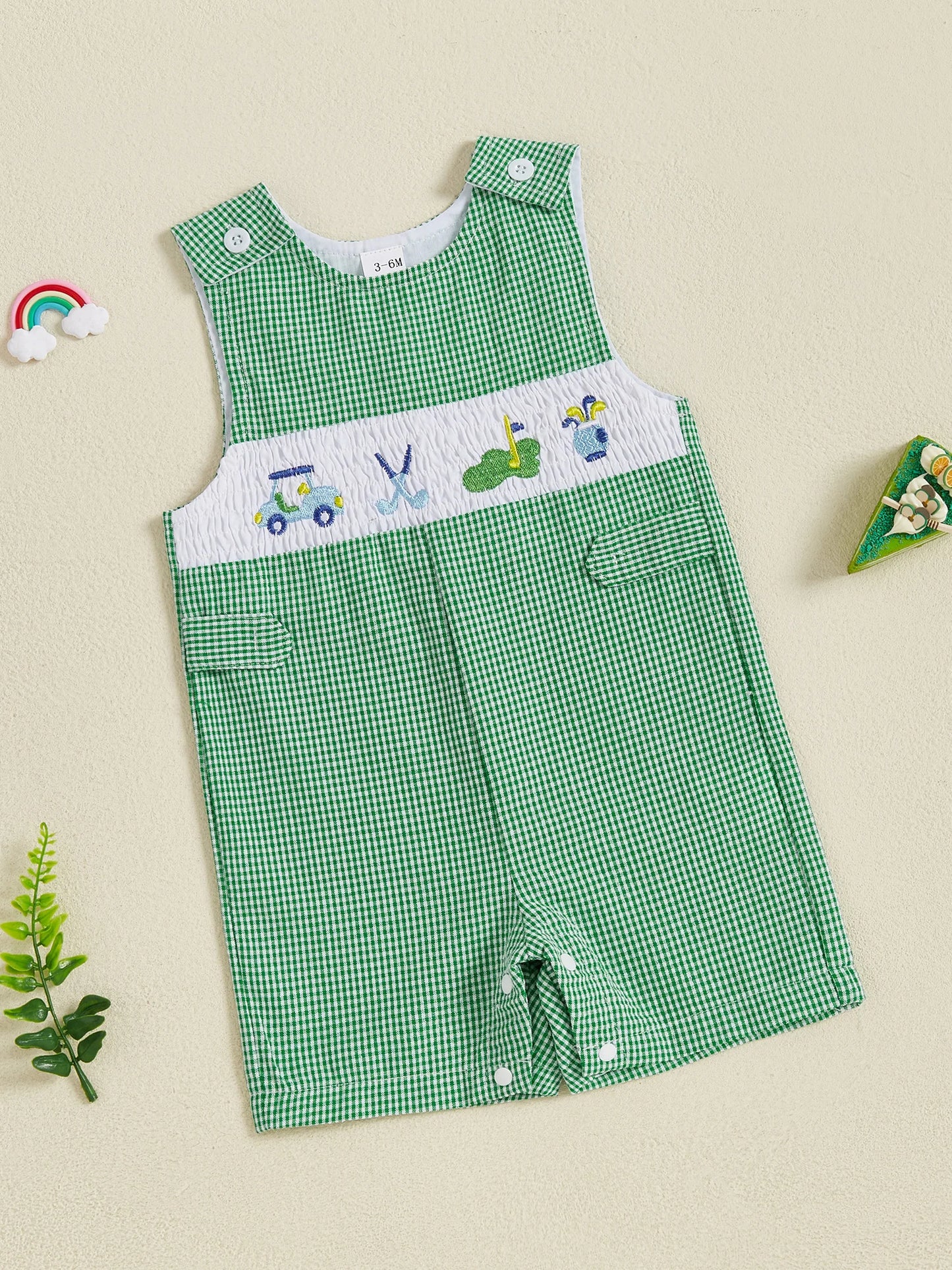 Infant Boy Summer Romper Sleeveless Round Neck Golf Embroidery Jumpsuit Toddler Playsuit Outfit for Newborns
