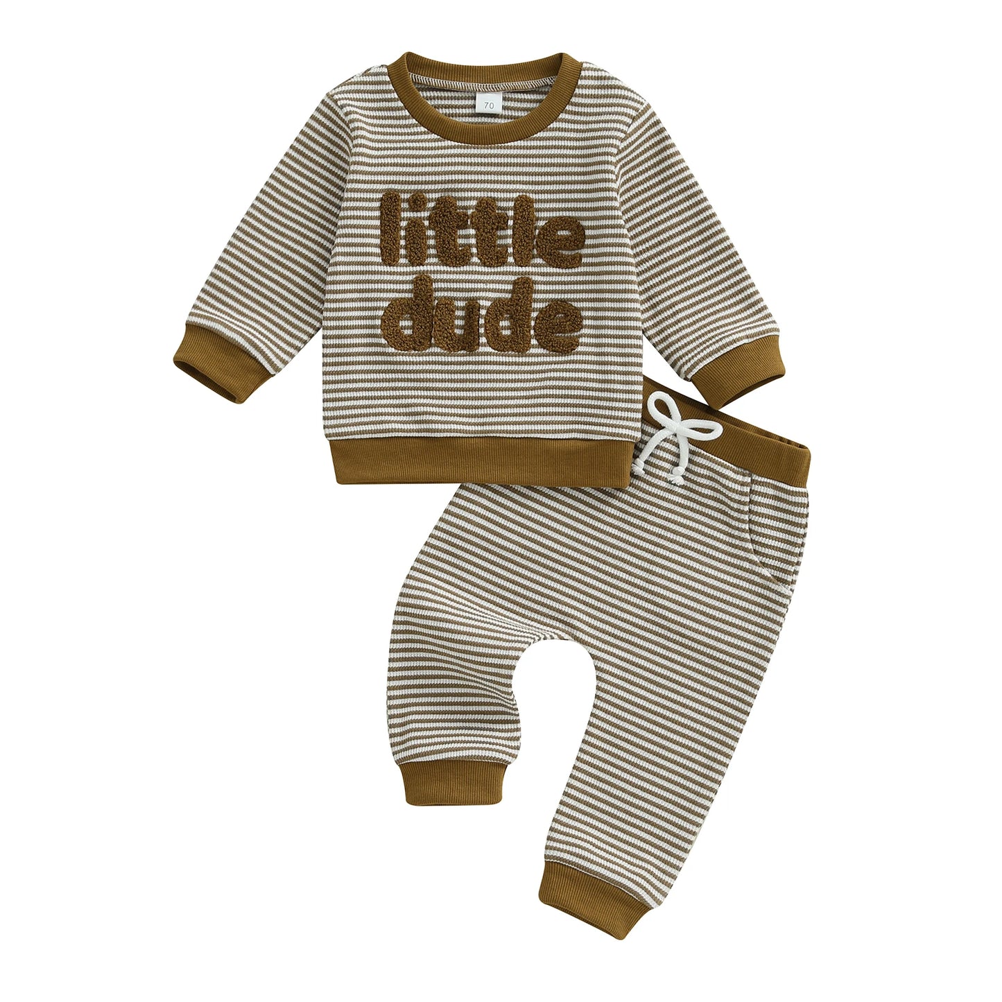 Adorable Infant Boys 2-Piece Set Stylish Striped Pullover with Embroidered Letters and Matching Pants for Autumn