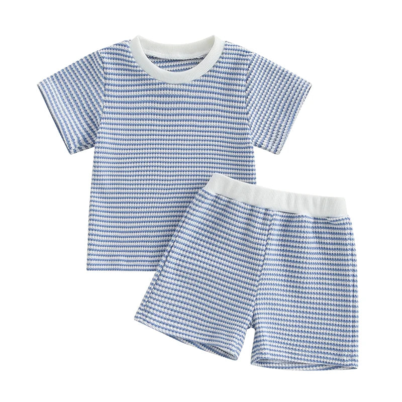 Adorable Infant Summer Ensemble Striped Tee with Elastic Waist Shorts - Cute 2 Piece Set for Your Little One