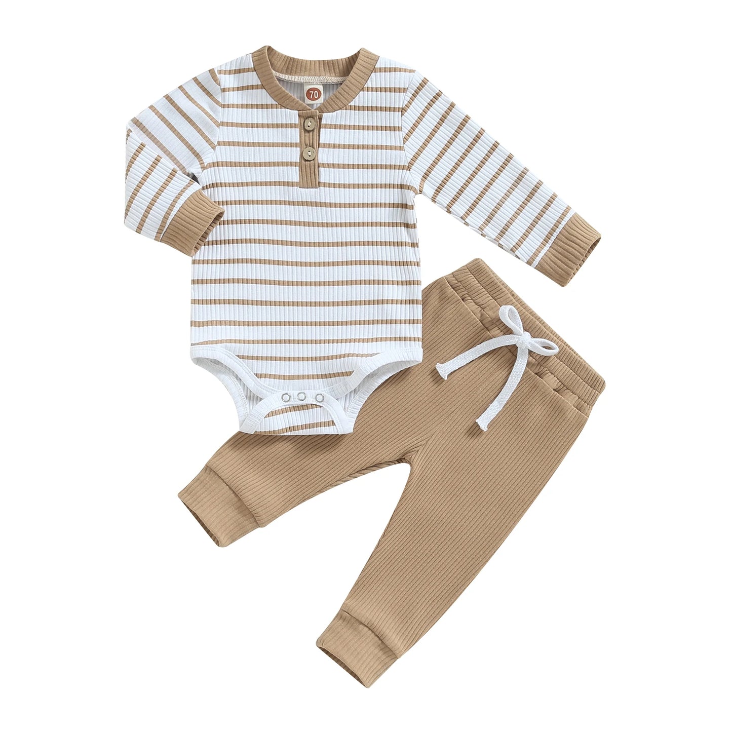 Autumn Infant Baby Boy Fall Outfits Long Sleeve Striped Print Romper + Pants Set Warm Clothes