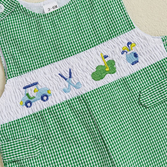 Infant Boy Summer Romper Sleeveless Round Neck Golf Embroidery Jumpsuit Toddler Playsuit Outfit for Newborns
