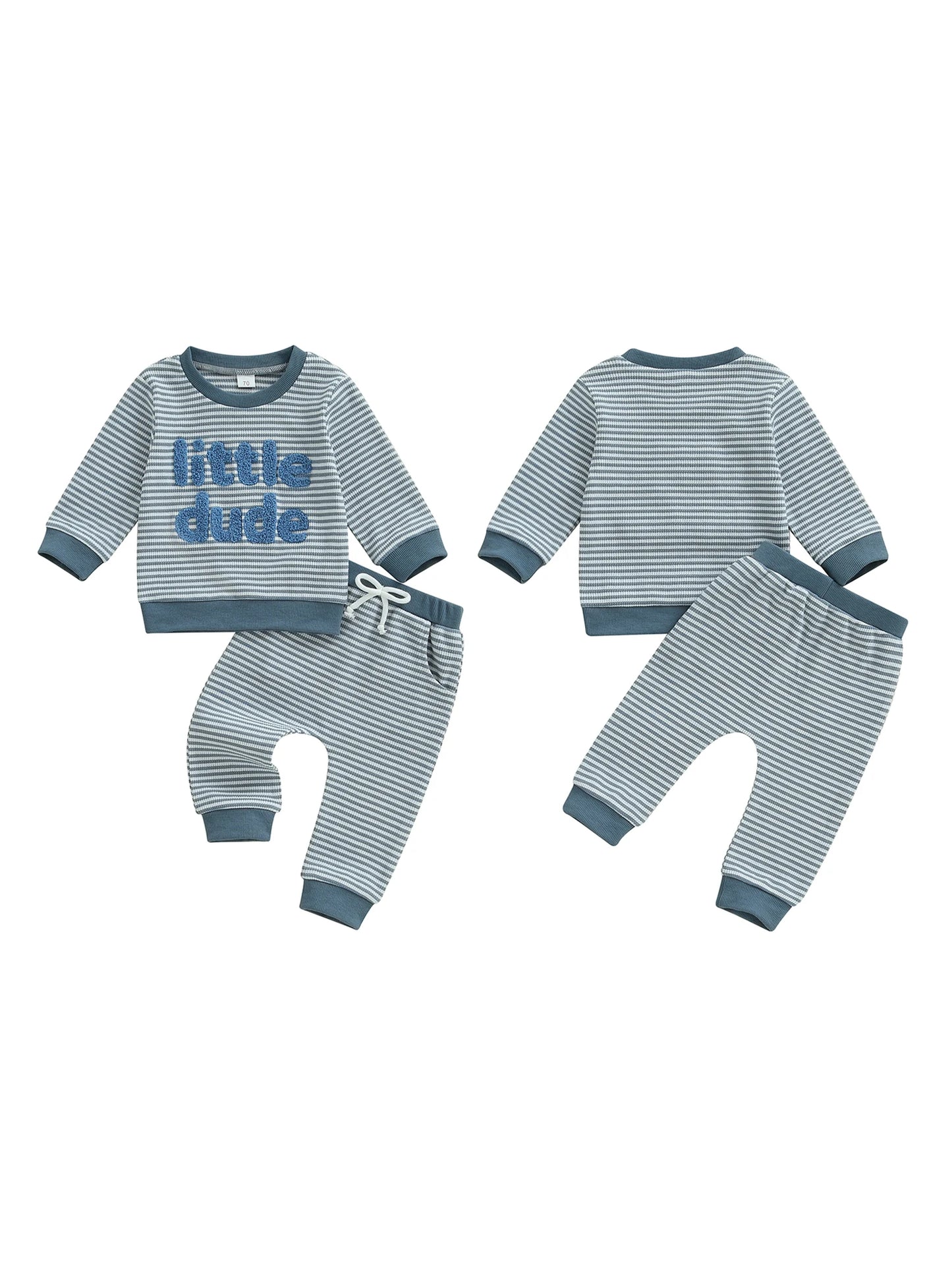 Adorable Infant Boys 2-Piece Set Stylish Striped Pullover with Embroidered Letters and Matching Pants for Autumn