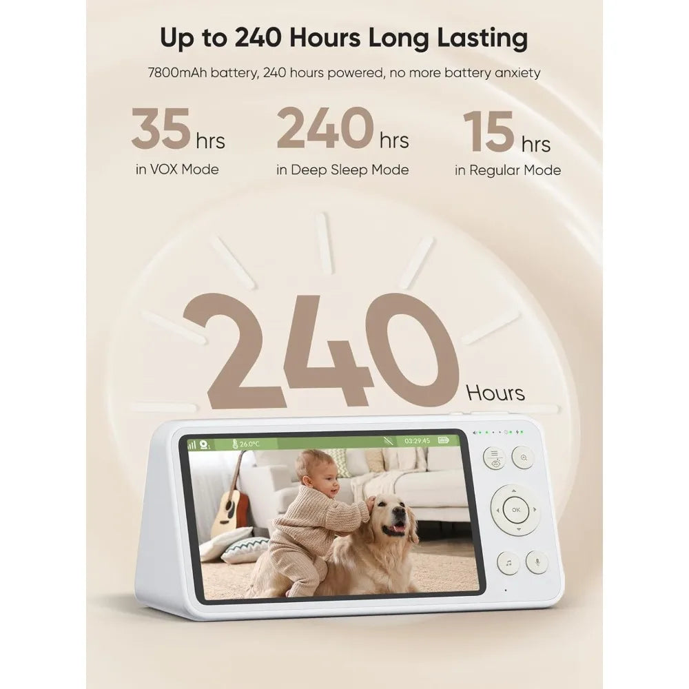 5.5" 1440p Baby Monitor with 2 Cameras, Dual Video Monitor with Split Screen, Smart No WiFi Baby Camera, Detect Sleep Turn Over