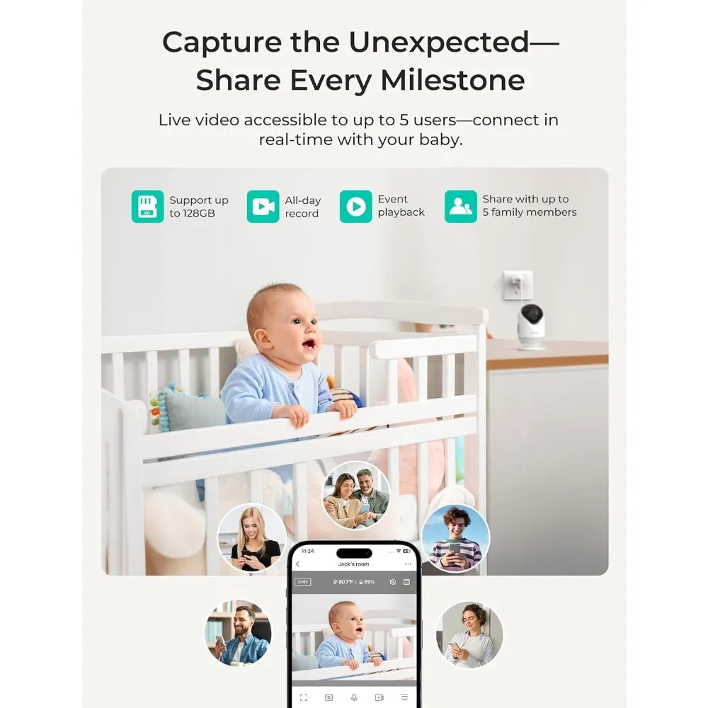 VistaView Lite Smart WiFi Baby Monitor with 2 Cameras- 4” 720P Split Screen & 1080P Camera App Control, Motion Alerts, Night Vis