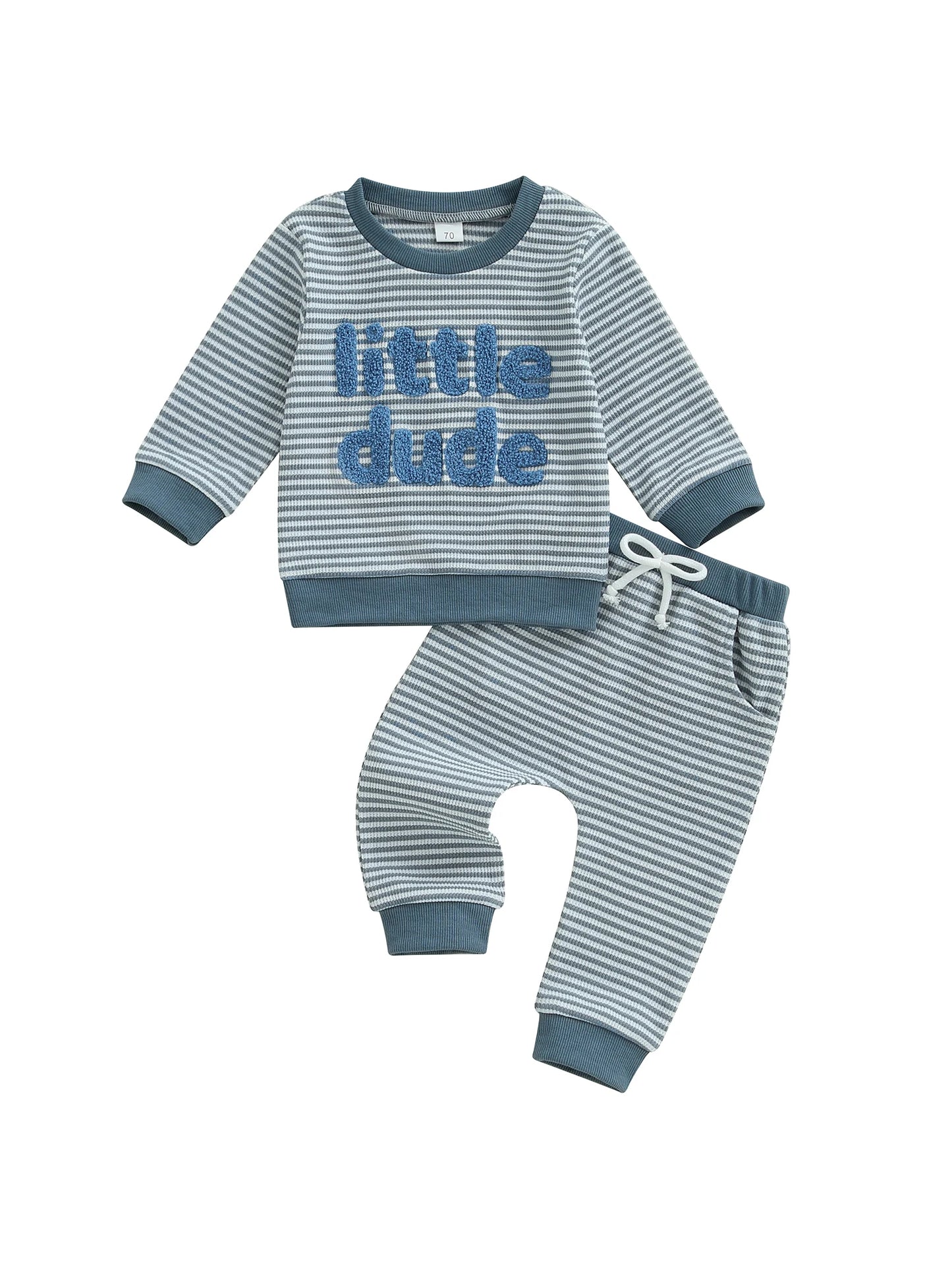 Adorable Infant Boys 2-Piece Set Stylish Striped Pullover with Embroidered Letters and Matching Pants for Autumn
