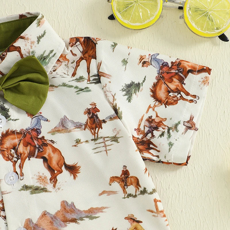 Adorable Baby Boy Cowboy Style Outfit with Plaid Shirt and Denim Shorts for Western Themed Events and Parties