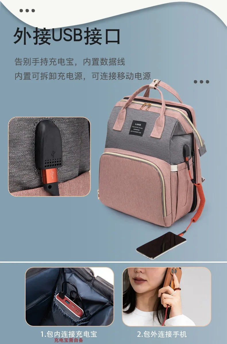 Mommy Bag Lightweight Portable Folding Crib Bed Large-capacity Travel Maternity Bags Baby Backpack Female Mommy Outting Bag Gift