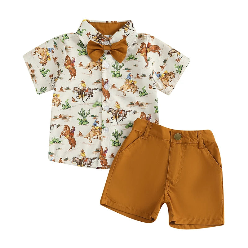 Adorable Baby Boy Cowboy Style Outfit with Plaid Shirt and Denim Shorts for Western Themed Events and Parties