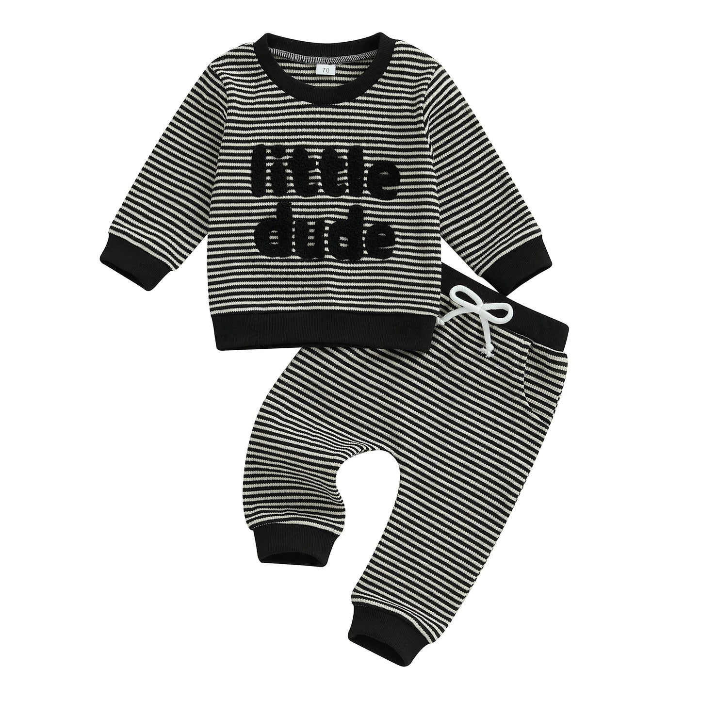Adorable Infant Boys 2-Piece Set Stylish Striped Pullover with Embroidered Letters and Matching Pants for Autumn