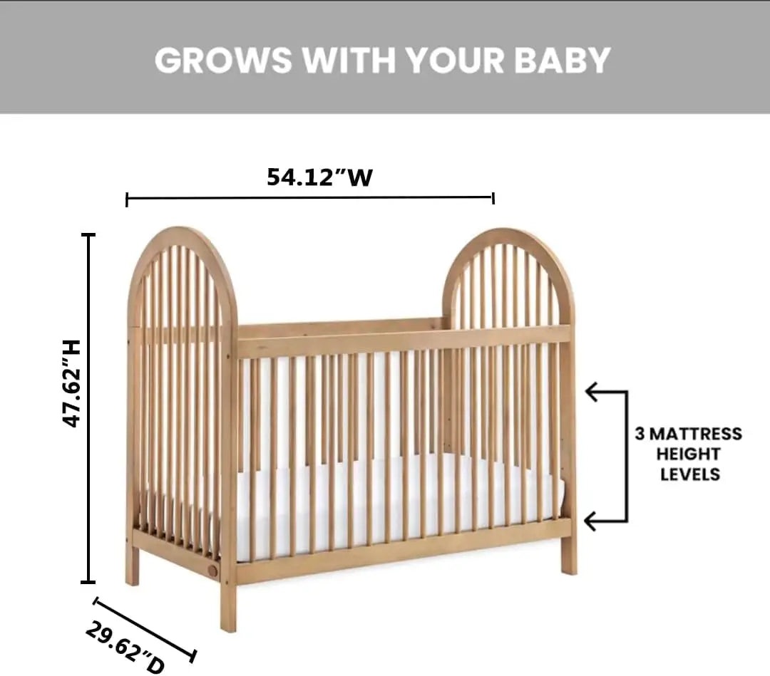 3-in-1 Island Crib, Honey Wood，PREMIUM QUALITY & CRAFTSMANSHIP: Made from solid woods and wood veneers