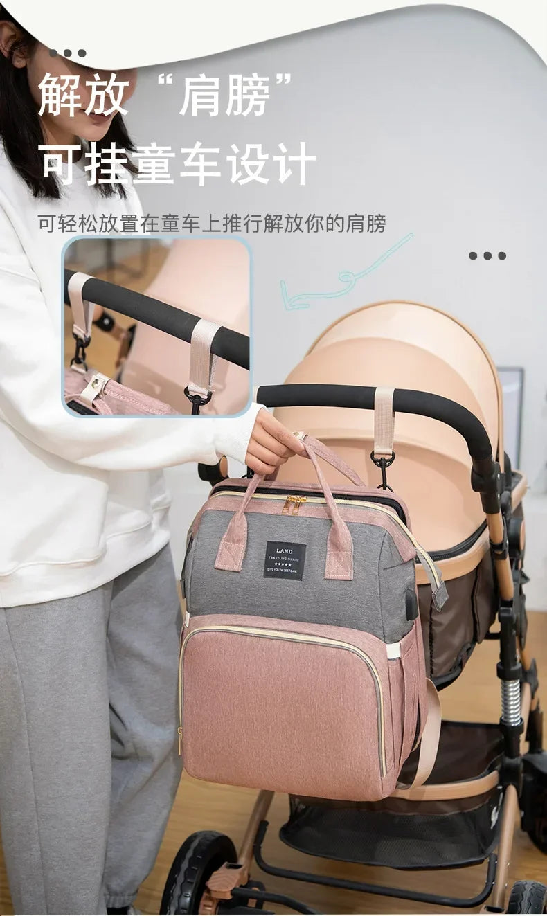 Mommy Bag Lightweight Portable Folding Crib Bed Large-capacity Travel Maternity Bags Baby Backpack Female Mommy Outting Bag Gift