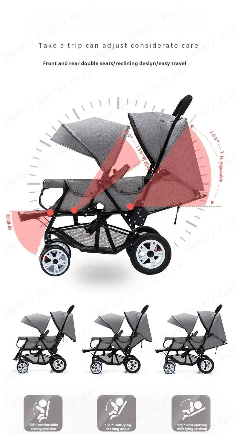 Twin strollers kids two seats strollers foldable carriage Double baby stroller Front and rear seats