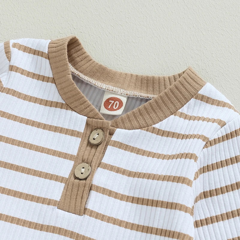 Autumn Infant Baby Boy Fall Outfits Long Sleeve Striped Print Romper + Pants Set Warm Clothes