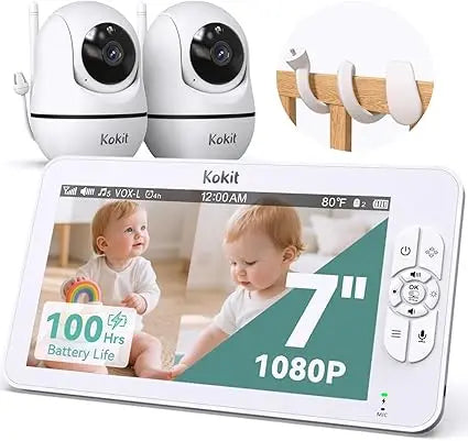 7" 1080P Full HD Split-Screen Baby Monitor,100 Hrs 5000mAh Battery Runs 4 Days with Flexible Bracket,No WiFi Baby Monitor with 2