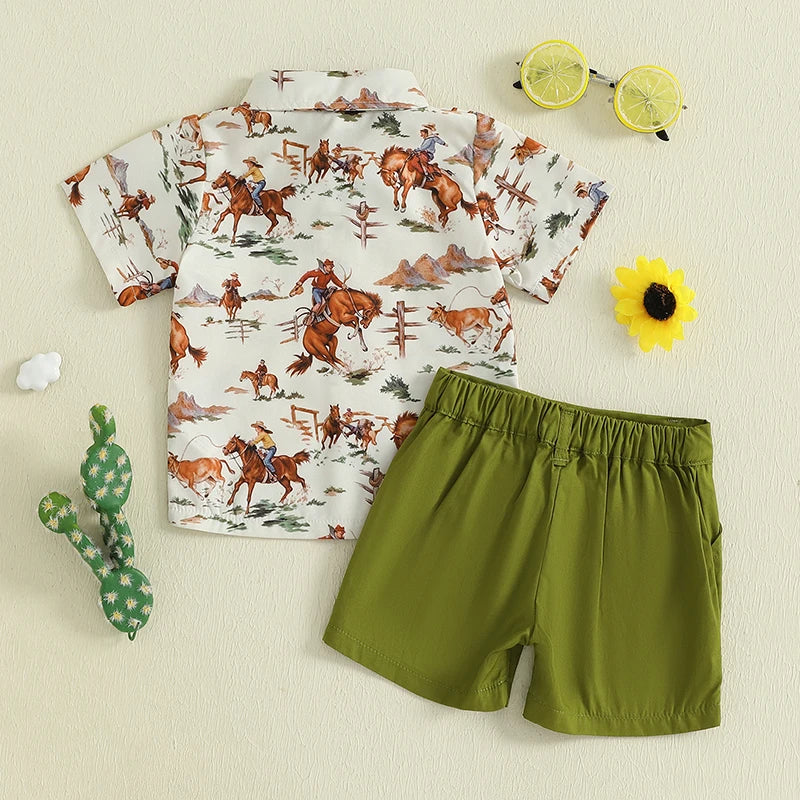 Adorable Baby Boy Cowboy Style Outfit with Plaid Shirt and Denim Shorts for Western Themed Events and Parties