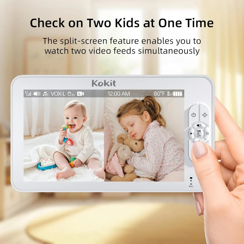 7" 1080P Full HD Split-Screen Baby Monitor,100 Hrs 5000mAh Battery Runs 4 Days with Flexible Bracket,No WiFi Baby Monitor with 2