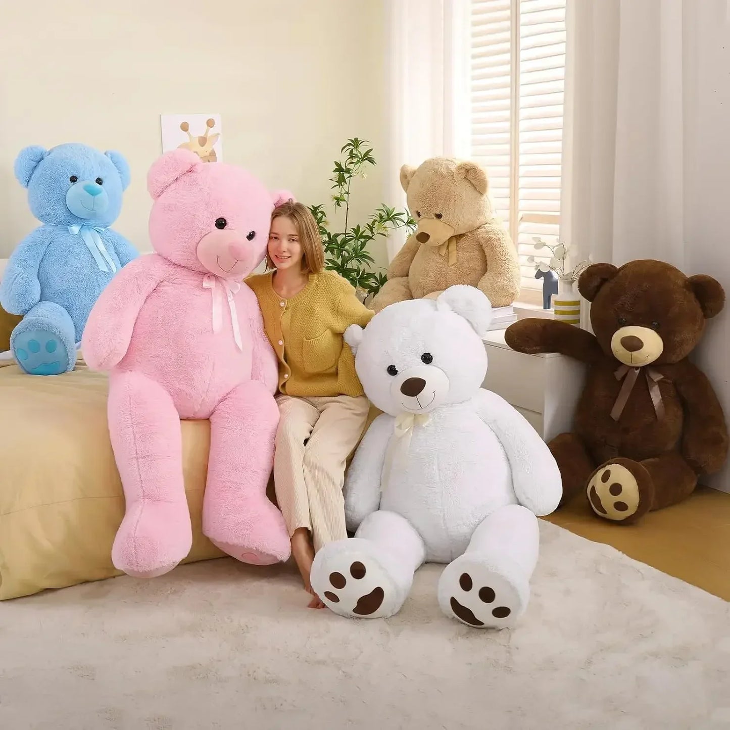 Tezituor  Teddy Bear 5ft, Fluffy Life Size Giant Stuffed Bear , Cute  Teddy Bear Plush Gift for Kids, Girlfriend, Boyfriend,